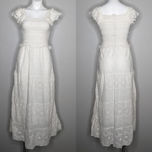 Sea New York white floral & burst pattern eyelet lace smocked dress 8
